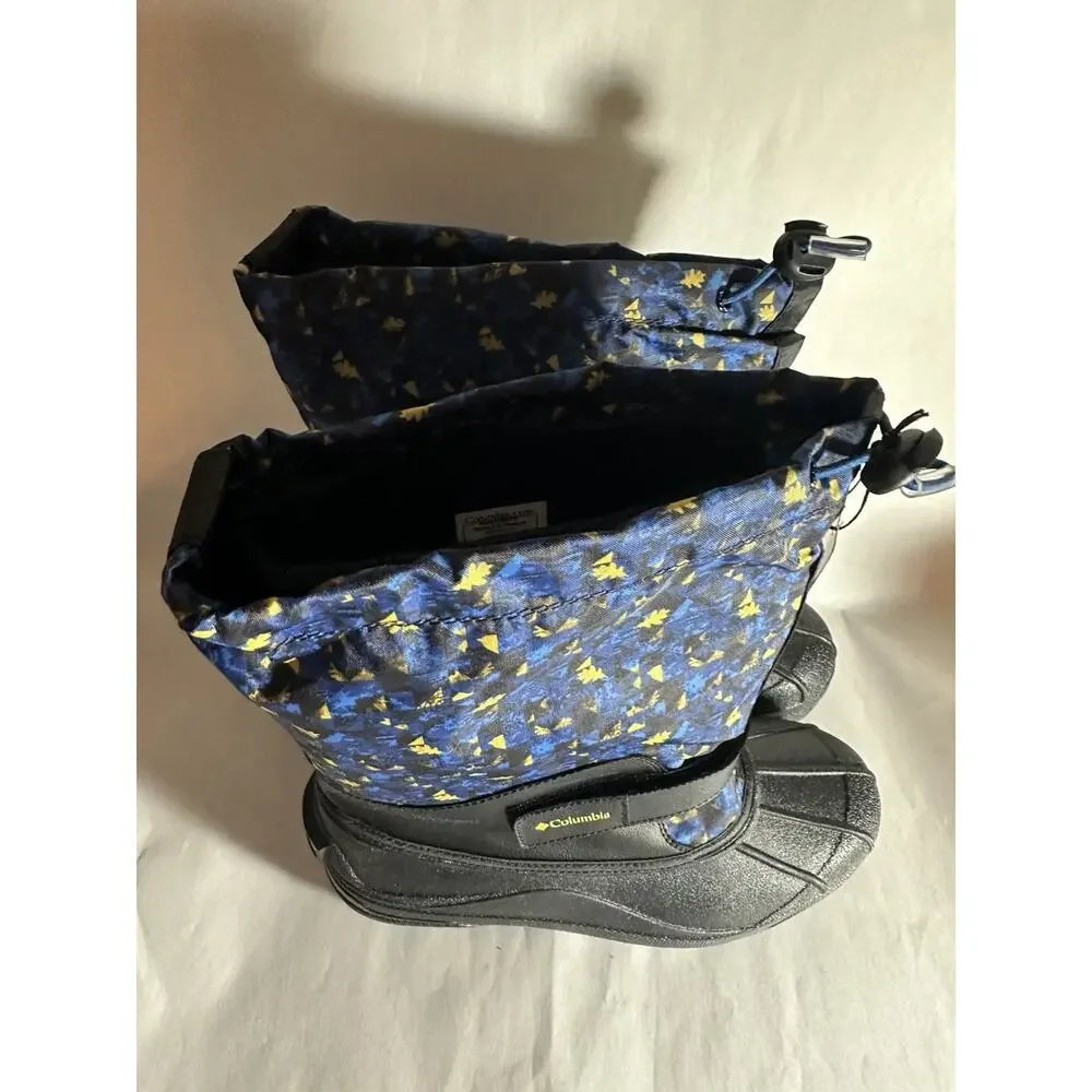 NIB Columbia Youth Unisex Powderbug Forty Print Snow Boot Black/Laser Lemon Sz 7